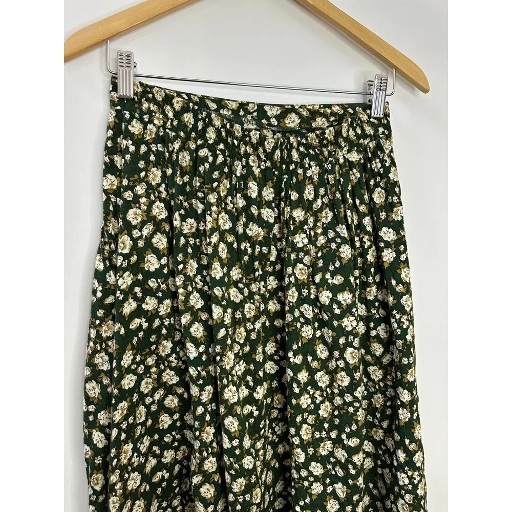 Vintage American Eagle Outfitters Green Floral Maxi Skirt Rayon 90s Boho Medium - Picture 13 of 15